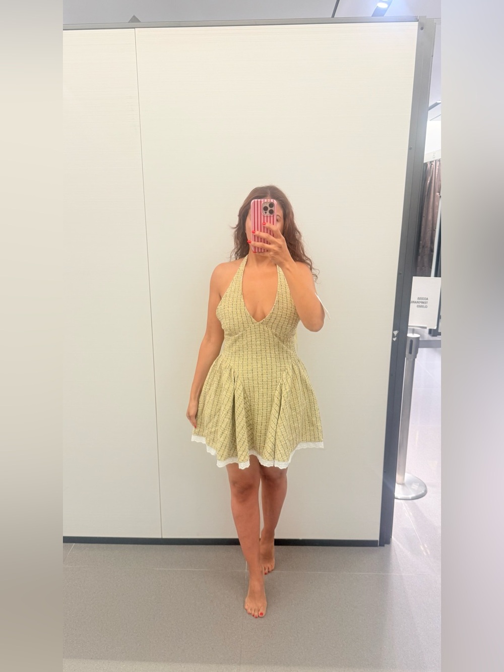Zara Halter Mini Dress in Light Yellow with White Trim